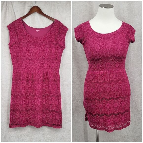 Garnet Hill Raspberry Pink Lace Dress Cap Sleeves Sheath Midi - Picture 14 of 14